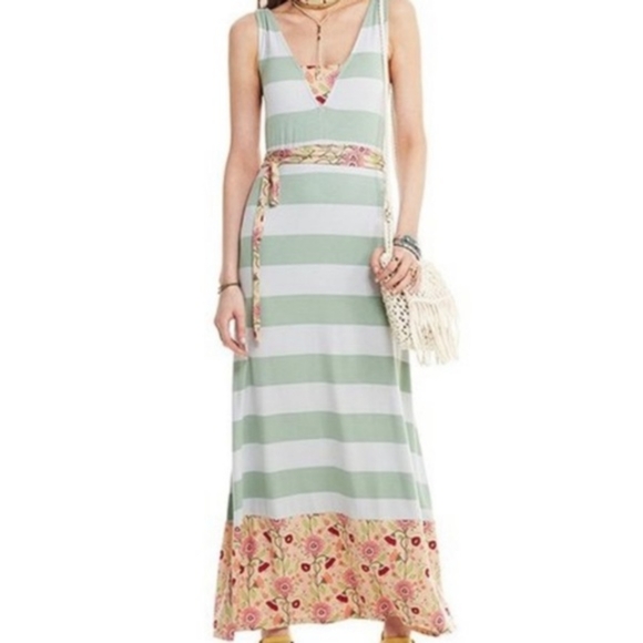NWT Matilda Jane Seaside Stripe Floral Print Tie Belted Sleeveless Maxi Dress - Picture 1 of 11
